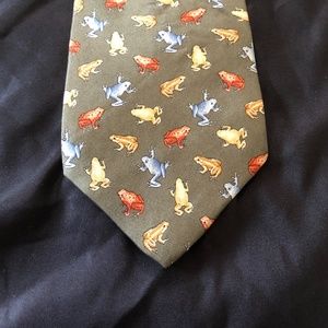 Colorful Frogs on Olive Green Tie from STRUCTURE